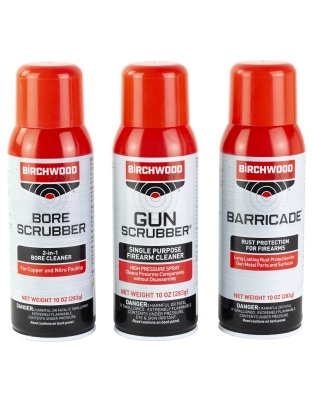 Birchwood Casey 1-2-3 Aerosol Value Pack, 10 oz 1-Bore Scrubber, 1-Gun Scrubber, 1-Barricade Aerosol Can