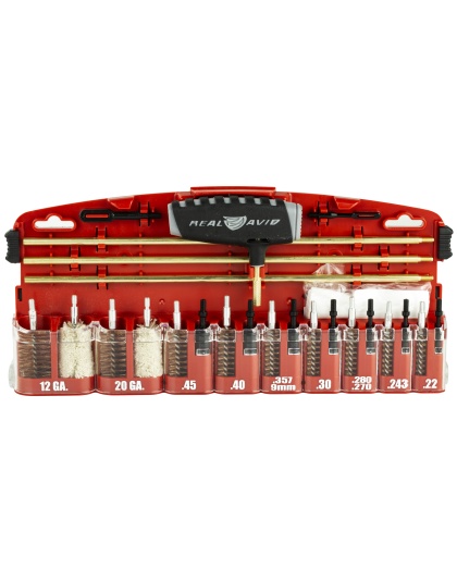 Real Avid Cleaning Kit, Gun Boss Pro-Universal Gun Cleaning Kit, Multi-Function Handle, Three Brass Rod Sections, Kickstand Tool Case, Labeled compartments, Fits .22, .243, .280, .270, .30, .357, 9mm, .40, .45, 20Ga, 12Ga