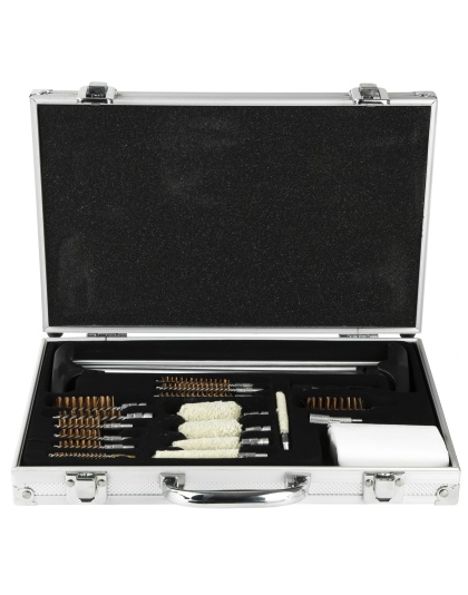 NcSTAR Universal Gun Cleaning Kit, 2 Sets of Cleaning Rods, 10 Bronze Bore Brushes, 5 Bore Mops, Aluminum Carry Case with Latches and Carry Handle