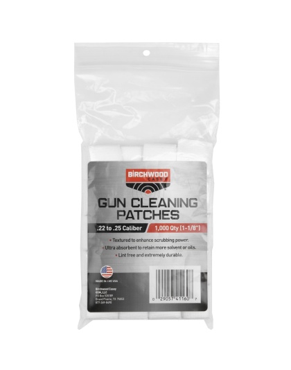 Birchwood Casey Cleaning Patches, 1 1/8", .22-.25 Caliber, 1,000 Patches
