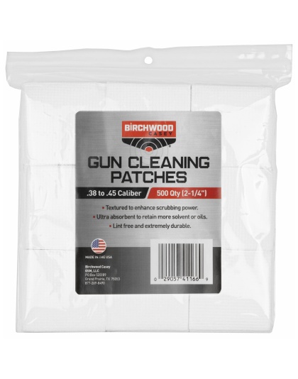 Birchwood Casey Cleaning Patches, 2 1/4", 9MM, .38-.45 Caliber, 500 Patches