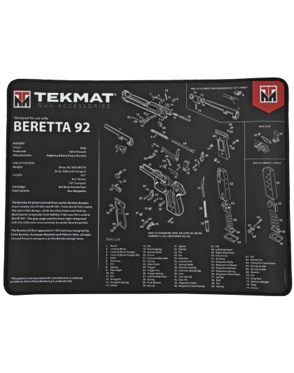 TekMat Beretta 92 Ultra Premium Gun Cleaning Mat,15"X20", Includes Small Microfiber TekTowel