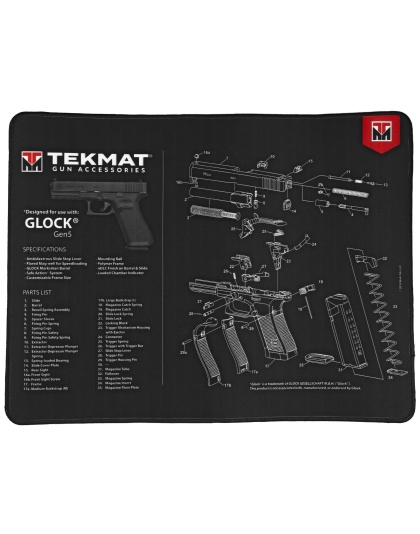 TekMat Ultra Mat, Glock Gen 5, Cleaning Mat, Thermoplastic Surface Protects Gun From Scratching, 1/4" Thick, 15"X20", Tube Packaging, Black