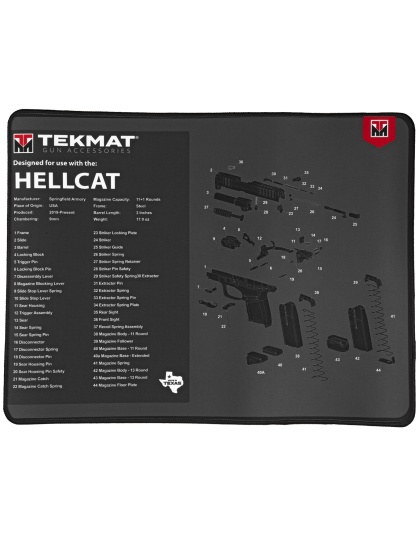 TekMat Ultra Mat, Springfield Hellcat, Cleaning Mat, Thermoplastic Surface Protects Gun From Scratching, 1/4" Thick, 15"X20", Tube Packaging, Black