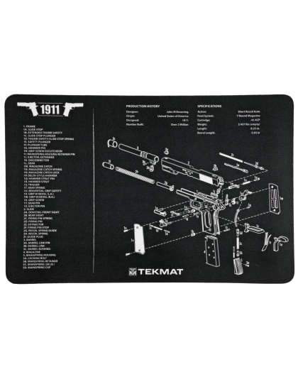 TekMat 1911 Pistol Mat, 11"x17", Includes Small Microfiber TekTowel, Black, Packed In Tube