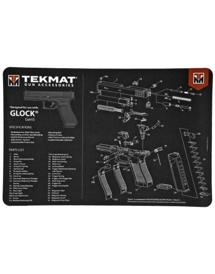 TekMat Pistol Mat, Glock Gen 5, 11"x17", Black, Includes Small Microfiber TekTowel, Packed In Tube