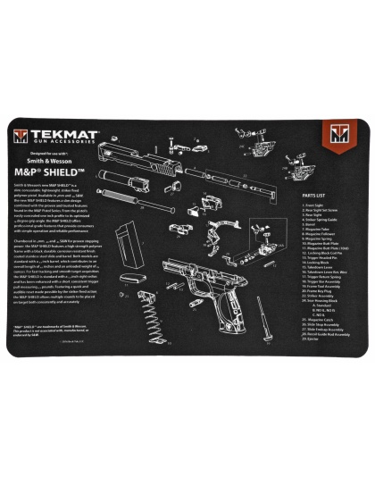 TekMat S&W M&P SHIELD Pistol Mat, 11"x17", Black, Includes Small Microfiber TekTowel, Packed In Tube
