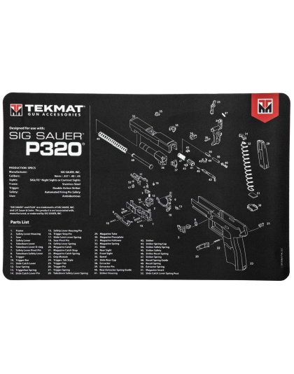 TekMat Sig P320 Pistol Mat, 11"x17", Black, Includes Small Microfiber TekTowel, Packed In Tube