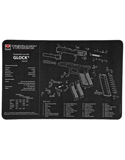 TekMat Pistol Mat, Glock Gen 4, 11"x17", Black, Includes Small Microfiber TekTowel, Packed In Tube