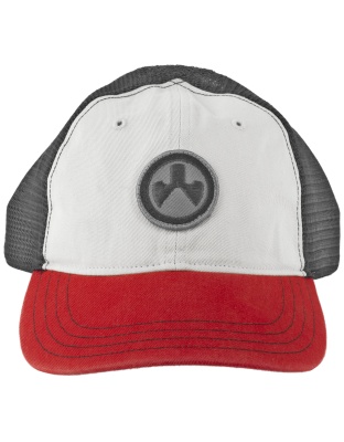 Magpul Industries Icon Patch Garment Washed Trucker Hat, Stone/Black/Red, One Size Fits Most