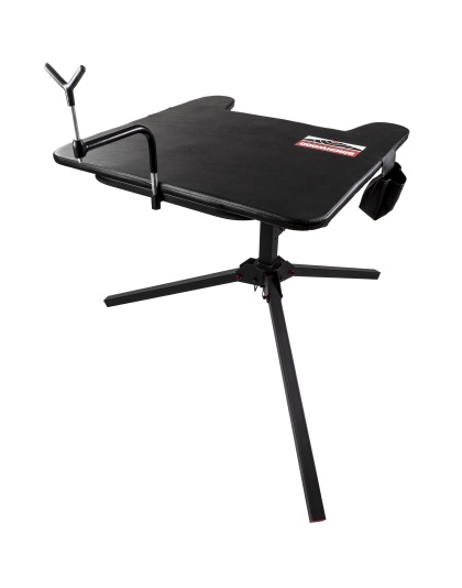 Birchwood Casey Swivel Action Shooting Bench, Seat and Top Swivel 360 Degrees, Extended Armrests, Adjustable Rubber Coated Gun Rest, 2 Shell Gear Pockets, Rated for 300LBS, Black