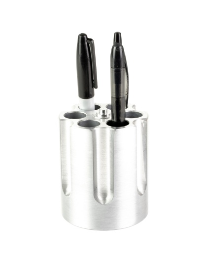 Caliber Gourmet Revolver Cylinder Pen Holder, Aluminum, Silver