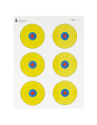 Action Target Action Target, PR-BE6, High Visibility Fluorescent Yellow, 6 Bull's-Eye Target, Blue/Red/Yellow, 17.5"x23", 100 Per Box