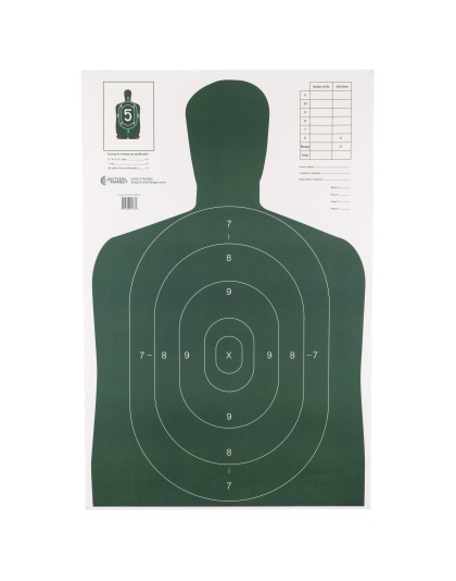 Action Target Action Target, B-27E Economy Target, Green Silhouette Cut Off Below Ring 7, 23"x35", 100 Per Box