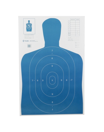 Action Target B-27E Economy Target, Blue Silhouette Cut Off Below Ring 7, 23"x35", 100 Per Box