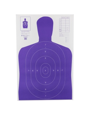 Action Target b-27E High Visibility Target, Fluorescent Purple, Silhouette Cut Off Below Ring 7, 23"x35", 100 Per Box