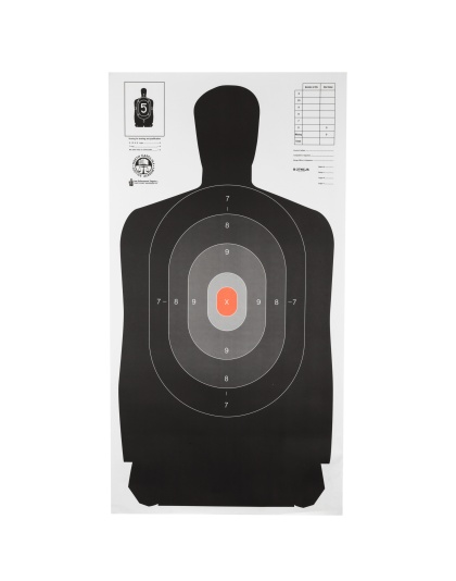 Action Target B-27 North Carolina Criminal Justice Academy Target, Shaded Scoring Rings Starting Outside And Going Dark To Light With A Bright Orange Center, 24"x45", 100 Per Box