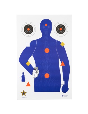 Action Target SSO-99, Sheriff's Office Sarasota Co. (FL) Modifies B21E Target With Vital Anatomy, Blue/Red/Gold/Black, 23"x35", 100 Per Box