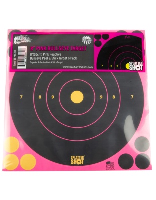 Pro-Shot Products Splatter Shot, 8" Bullseye, Adhesive Target, 6 Pack, Pink/Black