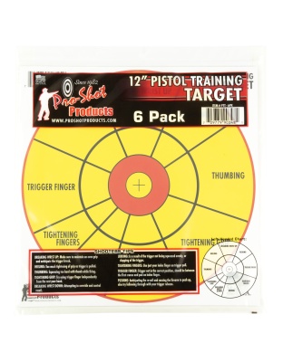 Pro-Shot Products Pistol Training Target, 12" Bullseye Circle, 6 Pack, Yellow/Black