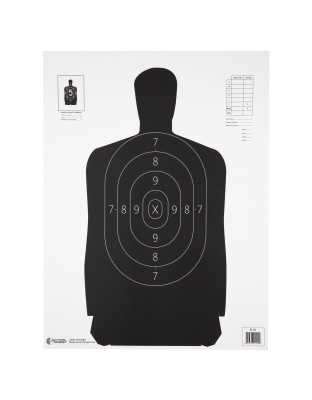 Action Target B-34 Qualification Target, 25 Yard Reduction Of B-27 Police Silhouette, Black, 17.5"x23", 100 Per Box