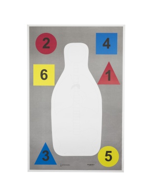 Action Target DT-ANTQ-A Anatomy And Command Training Multi Purpose Target, FBI-Q Target, Vital Anatomy And Shapes, Black/Red/Blue/Yellow, 23"x35", 100 Per Box