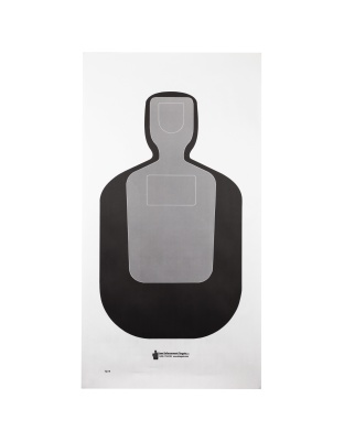 Action Target TQ-19, Standard Qualification Target, 25-Yard Silhouette In Black And Gray, 24"x45", 100 Per Box