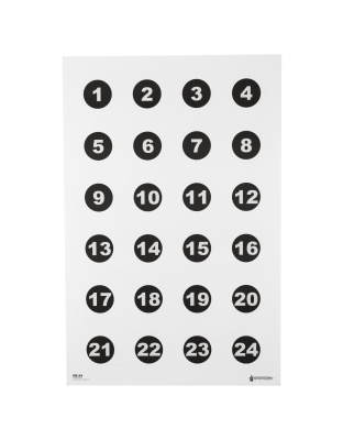 Action Target VB-24, Command Training Target, Military 3" Numbered Circles, Numbered 1 Thru 24, Black, 23"x35", 100 Per Box