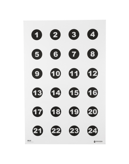 Action Target VB-24, Command Training Target, Military 3" Numbered Circles, Numbered 1 Thru 24, Black, 23"x35", 100 Per Box