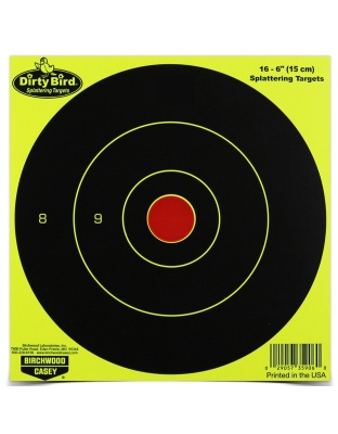 Birchwood Casey Dirty Bird Target, Round Bullseye, 6", 16 Targets, Yellow