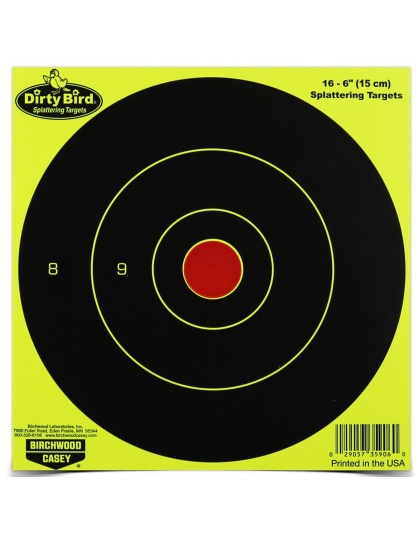 Birchwood Casey Dirty Bird Target, Round Bullseye, 6", 16 Targets, Yellow
