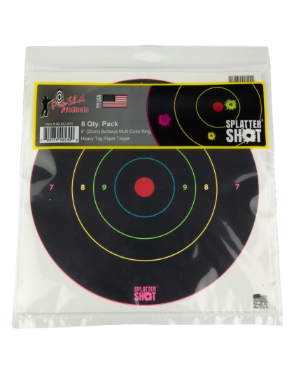 Pro-Shot Products Bullseye Target, 8" Bullseye, Adhesive Target, 6 Pack, Multi Color Rings