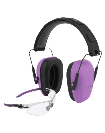 Allen Company ULTRX Hearing and Eye Combo, Shield Passive Earmuff, NRR 23dB, Plum, Anti-Fog/Anti-Scratch Shooting Glasses, Clear, ANSI Z58 and CE EN-Rated