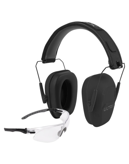 Allen Company ULTRX Hearing and Eye Combo, Shield Passive Earmuff, NRR 23dB, Gray, Anti-Fog/Anti-Scratch Shooting Glasses, Clear, ANSI Z58 and CE EN-Rated