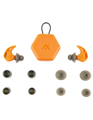 AXIL X20, Earplugs, Blaze Orange, Includes (3) Silicon Tips, (2) Foam Tips and Pocket Carry Case