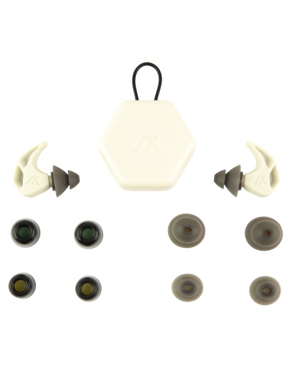 AXIL X20, Earplugs, Bone White, Includes (3) Silicon Tips, (2) Foam Tips and Pocket Carry Case