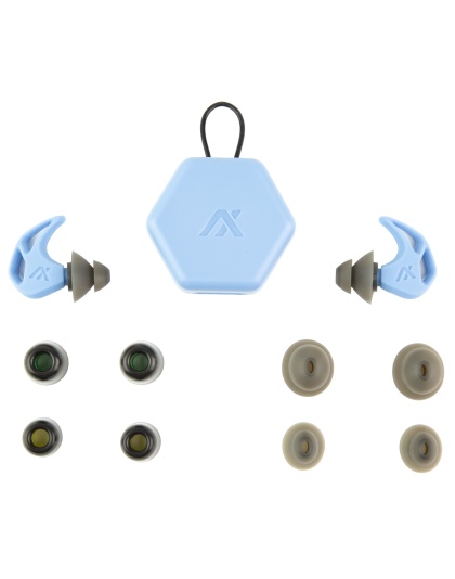 AXIL X20, Earplugs, Slate Blue, Includes (3) Silicon Tips, (2) Foam Tips and Pocket Carry Case