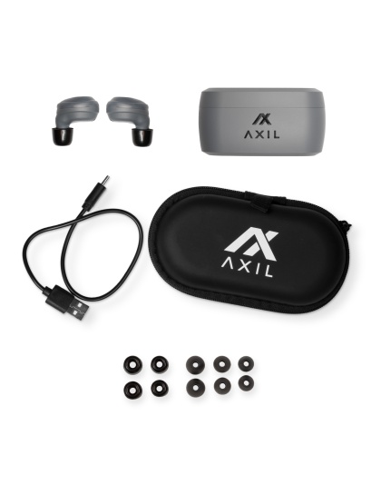 AXIL XCOR-R, Digital Tactical Earbuds, Includes Charging Case, USB-C Charging Cable, Ear Tips, Matte Finish, Gray
