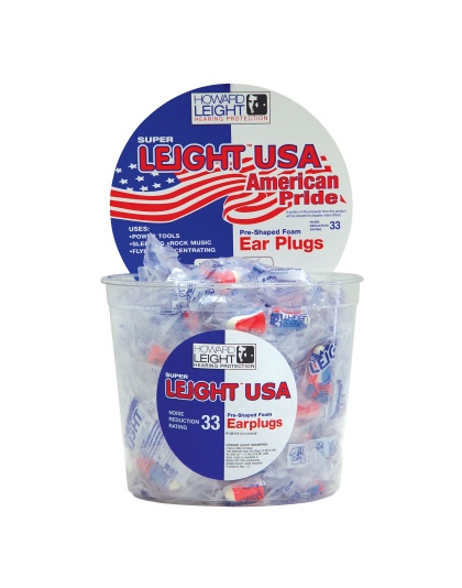 Howard Leight Super Leight Ear Plugs, Foam, NRR 33, Uncorded, Red/White/Blue, 100 Pair