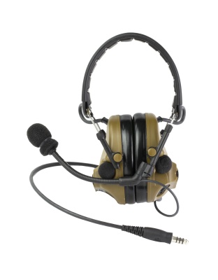 3M/Peltor ComTac V, Electronic Earmuff, Headband, Foldable, Single Lead, Standard Dynamic Mic, NATO Wiring, Coyote Brown Color