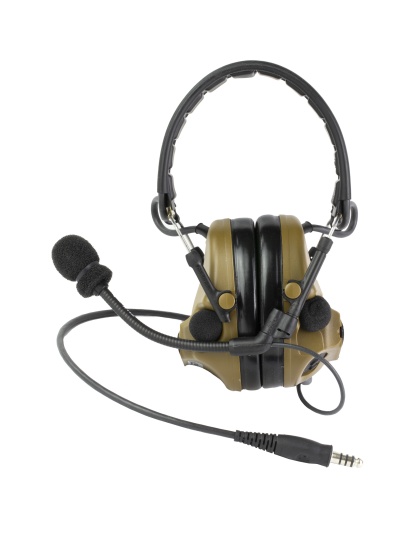 3M/Peltor ComTac V, Electronic Earmuff, Headband, Foldable, Single Lead, Standard Dynamic Mic, NATO Wiring, Coyote Brown Color