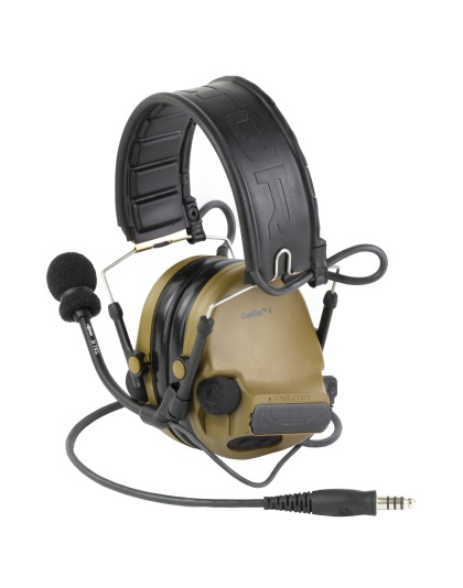 3M/Peltor ComTac V, Electronic Earmuff, Headband, Foldable, Single Lead, Standard Dynamic Mic, NATO Wiring, Coyote Brown Color