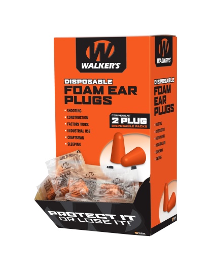 Walker's Ear Plug, Foam, Orange, 200 Individually Packaged Pairs per Box