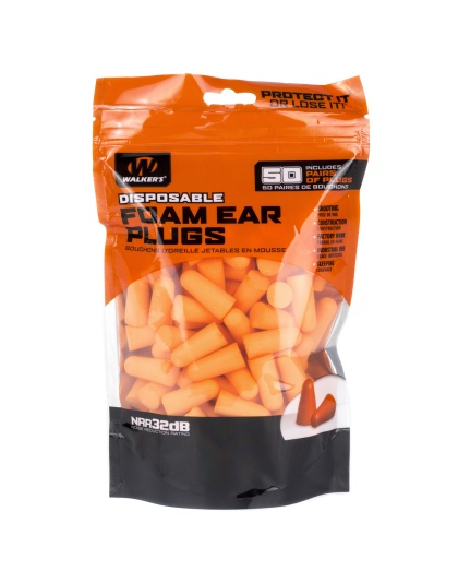 Walker's Ear Plug, Foam, Orange, 50 Pairs Per Bag