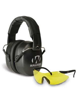 Walker's Earmuff, Folding, Padded Headband, Black, Shooting Glasses, Yellow Lenses, One Pair of Foam Plugs