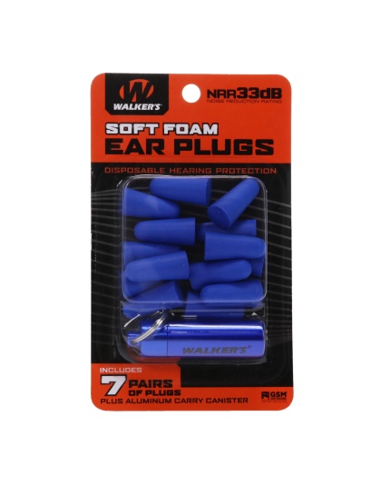 Walker's Ear Plug, Foam, 7 Pairs, Blue, Includes Case