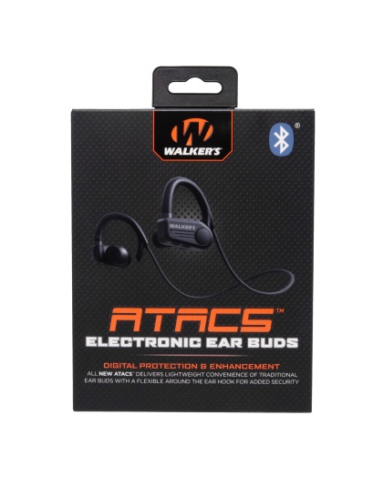 Walker's ATACS Sport Earbuds, Bluetooth Enabled, Noise Reduction 24DB. Rechargeable, Black, Includes Charging Cable and Foam Ear Tips