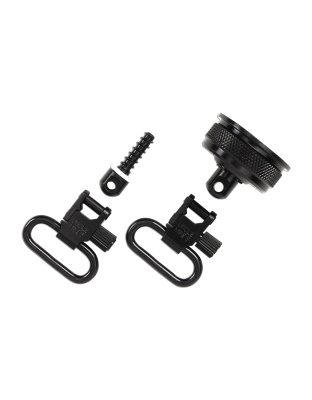 Uncle Mike's QD Mag Cap & Wood Screw Swivel, 1", Fits Remington 870, Black, With External Ratchet