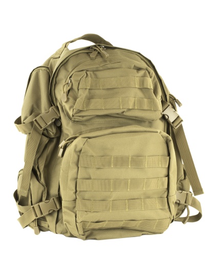 NcSTAR Tactical Backpack, 18" x 12" x 6" Main Compartment, Nylon, Tan, Adjustable Shoulder Straps, Exterior PALS/ MOLLE Webbing, Hydration Bladder Compatible