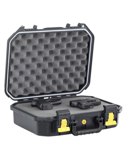 Plano All Weather 2, 2 Pistol Case, 14"x10"x5", Pluck to Fit Foam, Black and Yellow